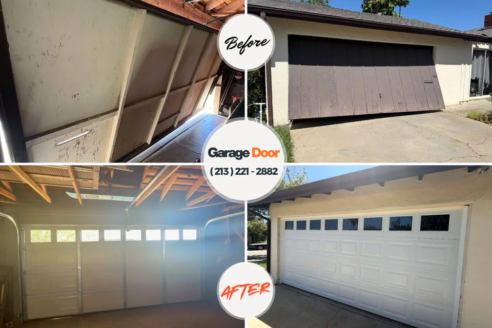 Before and after: garage door repair Payne Springs, TX